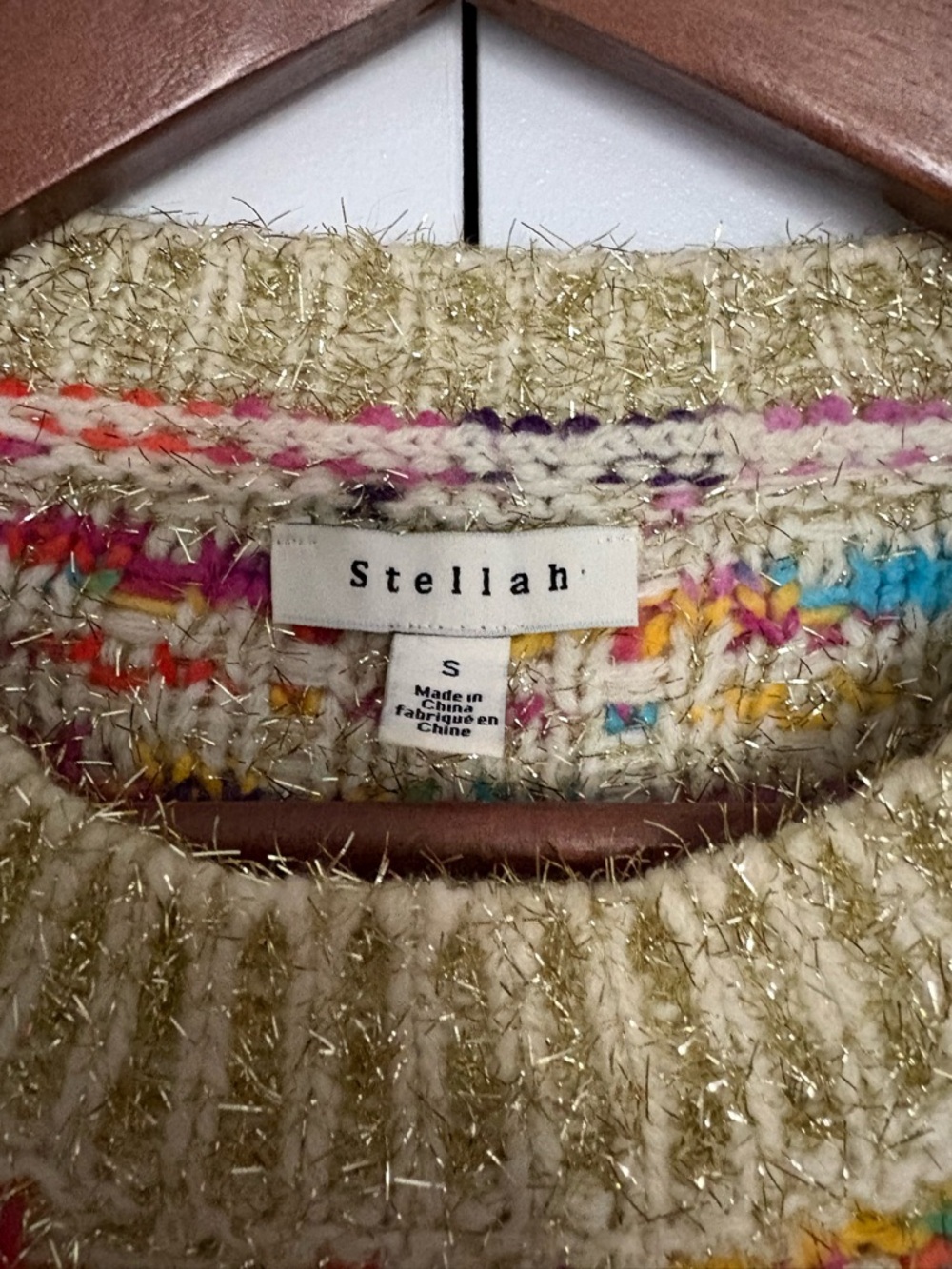 Stellah Multicolor Tweed Crewneck Sweater in Beige Base - Picture 8 of 10